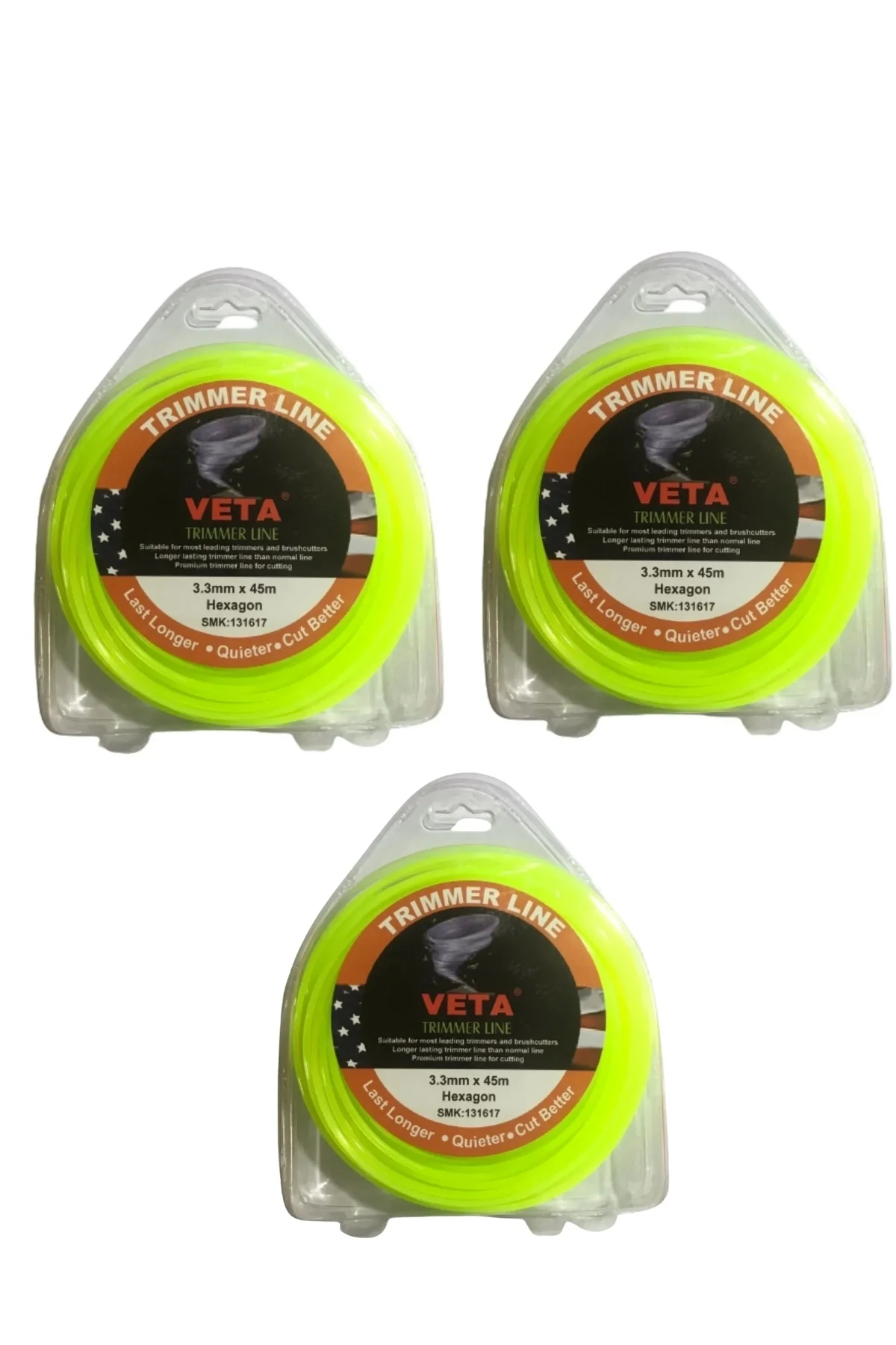 Veta 6 Köşeli 3,3 mm 45 mt Tırpan Misinası Misinesi 3 Adet
