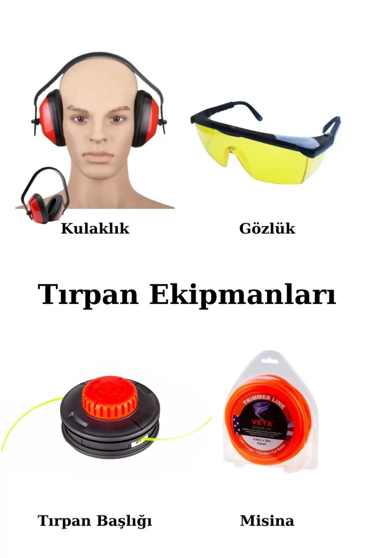 Motorlu Tırpan Ekipmanları Tırpan Başlığı-Gözlük-Kulaklık-Misina