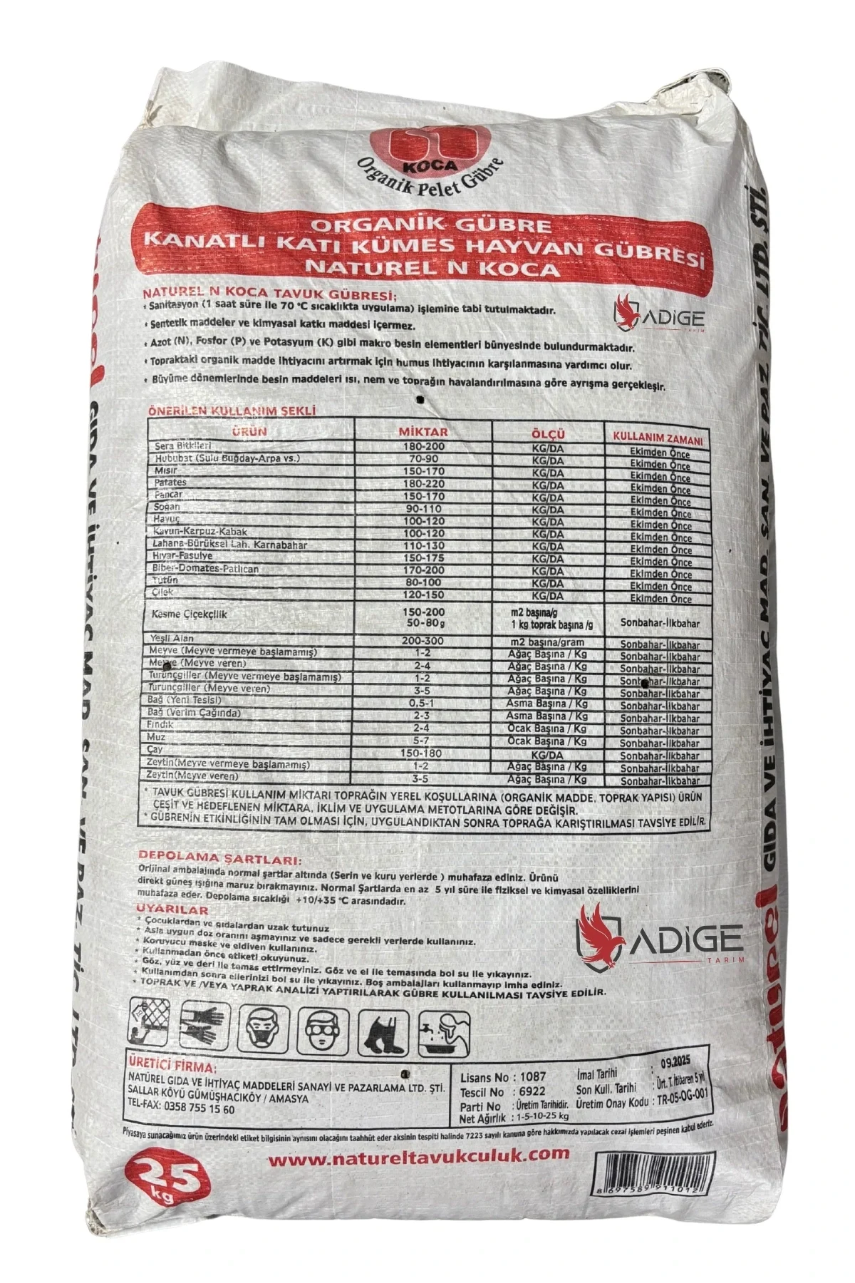 Naturel Sanitasyonlu Organik Pelet Tavuk Gübresi 25 Kg