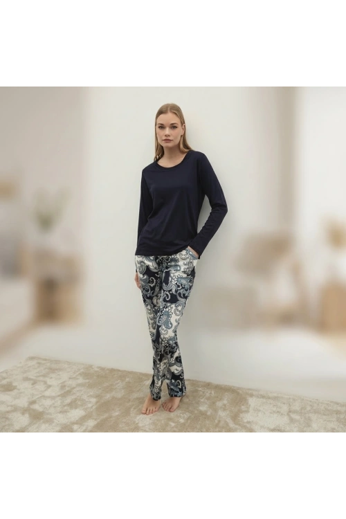 Lacivert altı şal desenli pijama takımı