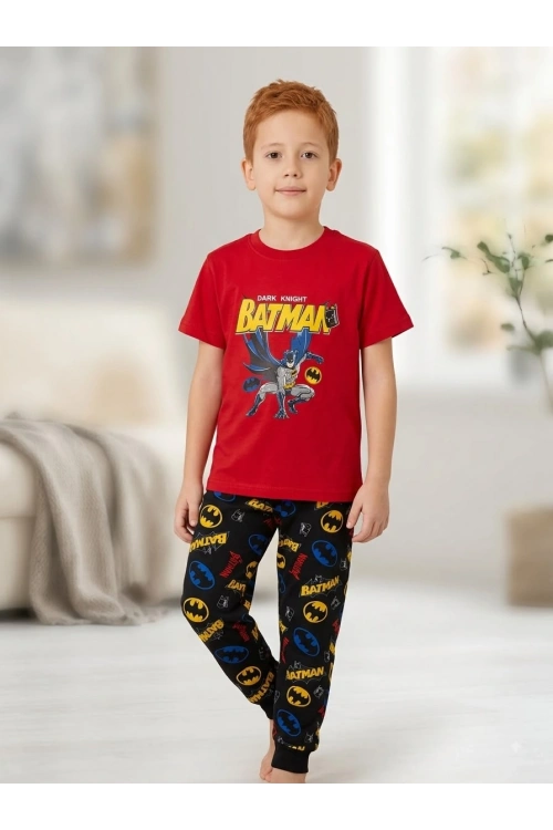 Batmanli kırmızı erkek çocuk pijama takımı