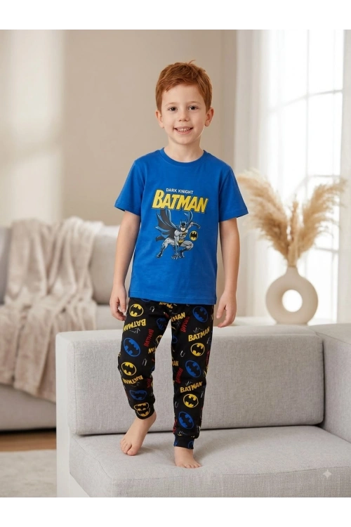 Batmanli mavi erkek çocuk pijama takımı