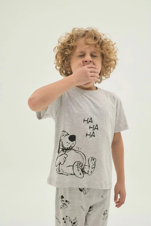 Erkek Çocuk Baskılı gri Pijama Takım