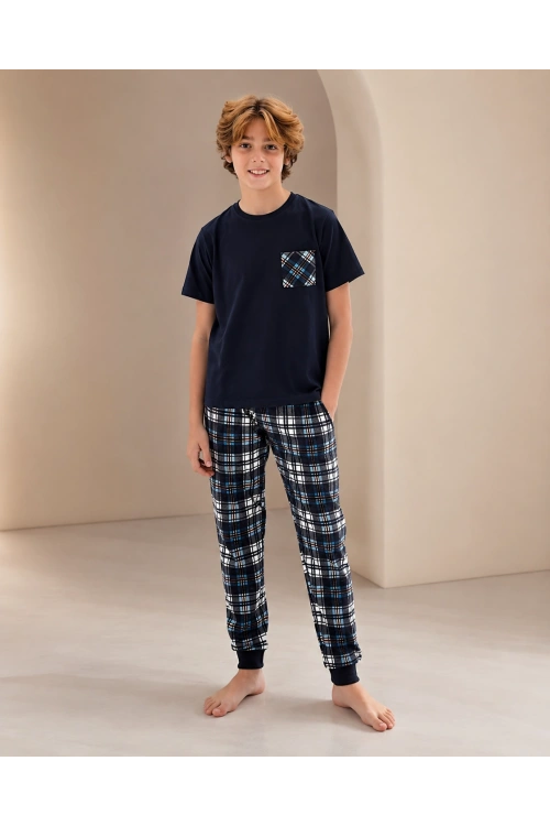Erkek çocuk lacivert kısa kollu pijama takımı