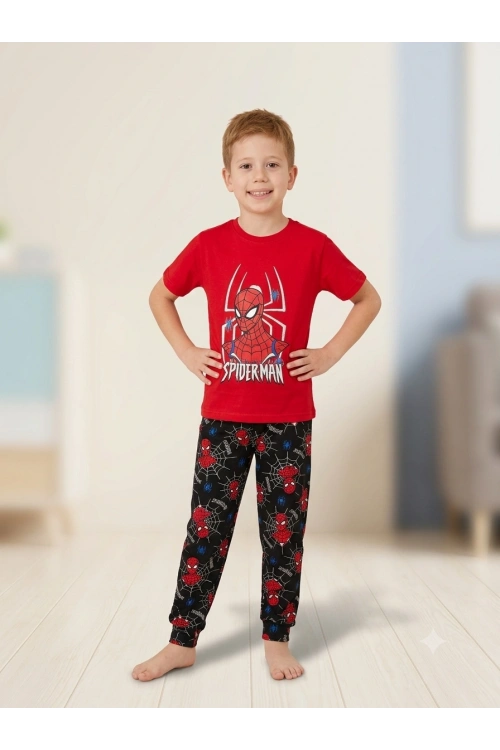 Erkek çocuk Spider-Manli kırmızı pijama takımı
