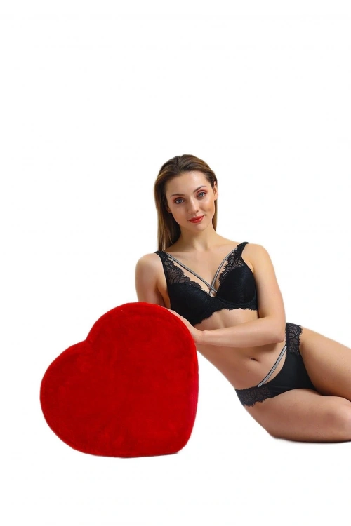 Magıcform Yakası Çapraz İpli Taşlı Destekli Dantelli Sütyen siyah 4686