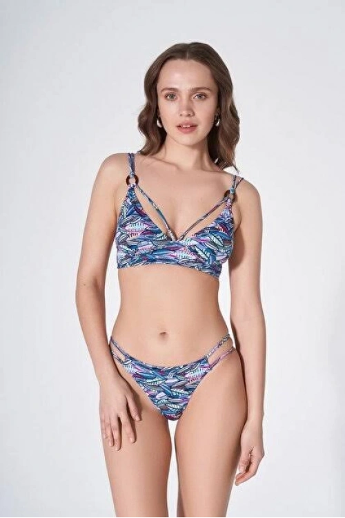 Mavi Etnik desenli bikini Takımı