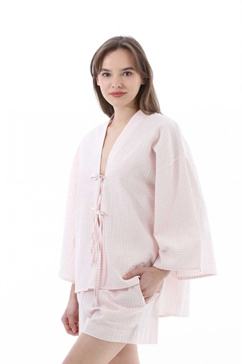 Penyemood pembe pitikareli önden bağlamalı 2’li takım 10137