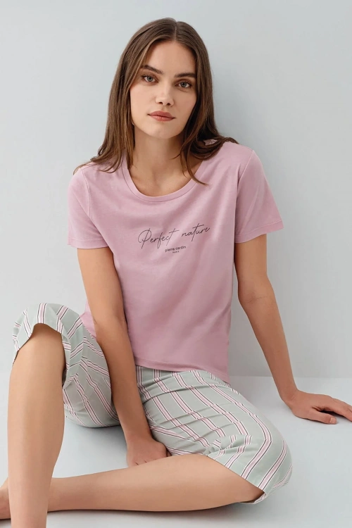 Pierre Cardin kaprili pembe pijama takımı
