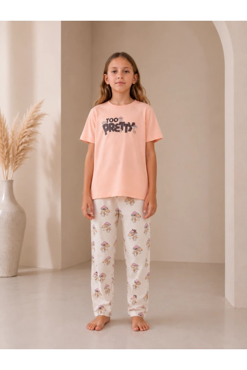 Rolypoly Kız çocuk somon rengi pijama takımı