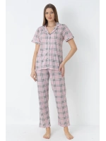 Açık pembe önden düğmeli kadın pijama takımı