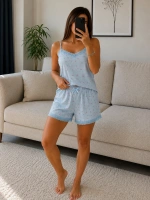 Bebe Mavisi İnce Askılı Dantel Detaylı Pijama takımı