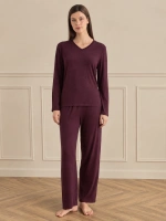 Bordo fitilli uzun kollu pijama takımı