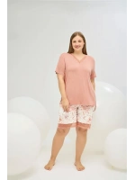 Büyük Beden Dantel detaylı Şortlu Pijama Takımı Somon renk