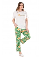 Büyük beden kadın modal pamuk yeşil desenli pijama takımı