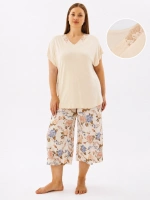 Büyük beden kaprili çiçek desenli pijama takımı