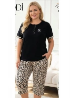 Büyük beden leopar desenli kaprili pijama takımı