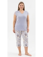 Büyük beden lila kaprili pijama takımı