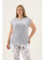 Büyük beden lila kaprili pijama takımı