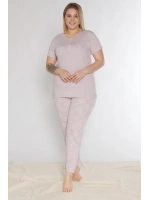 Büyük beden üç düğmeli ayıcıklı lila pijama takımı