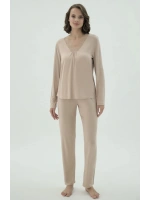 Camel rengi dantel detaylı pijama takımı