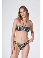 Çiçek desenli boyundan bağlamalı straplez bikini takımı
