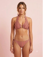 Çizgili gold demir detaylı bikini takımı