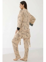 Dantel detaylı üçlü pijama takımı