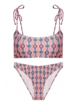 Desenli omuzdan bağlamalı bikini takımı