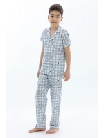 Erkek Çocuk kareli mavi Pijama Takım
