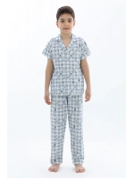 Erkek Çocuk kareli mavi Pijama Takım