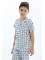 Erkek Çocuk kareli mavi Pijama Takım