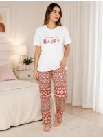 Kadın büyük beden kırmızı desenli yumuşak dokulu pijama takımı