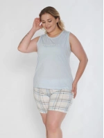 Kadın büyük beden mavi kolsuz şortlu pijama takımı