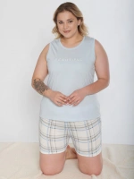 Kadın büyük beden mavi kolsuz şortlu pijama takımı