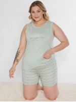 Kadın büyük beden mint yeşili şortlu pijama takımı