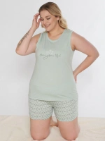 Kadın büyük beden mint yeşili şortlu pijama takımı