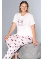 Kadın büyük beden pembe kalp desenli yumuşak dokulu pijama takımı