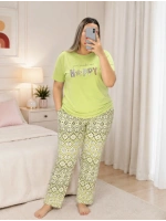 Kadın büyük beden yeşil desenli yumuşak dokulu pijama takımı