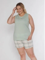 Kadın büyük beden yeşil  kolsuz şortlu pijama takımı
