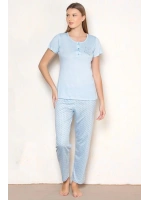 Kadın kısa kollu altı uzun kalp desenli mavi  pijama takımı