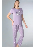 KADIN KISA KOLLU DADDY BUNNY YAZILI MOR PİJAMA TAKIMI