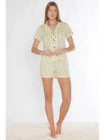 Kadın kısa kollu şortlu kalpli sarı  pijama takımı