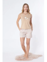 Kadın kısa kollu şortlu vizon rengi pijama takımı