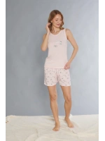 Kadın kolsuz şortlu pembe viskon sevimli pijama takımı