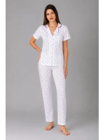 Kadın komple düğmeli beyaz bordo  benek detaylı pijama takımı