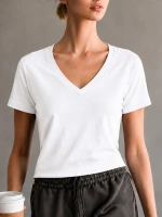 Kadın V yaka Beyaz T-shirt %100 pamuk