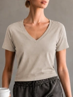 Kadın V yaka Gri T-shirt %100 pamuk