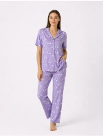 KADIN YAZLIK KISA KOL MOR BOYDAN DÜĞMELİ PİJAMA TAKIMI