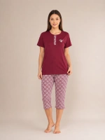 Kaprili bordo  %100 pamuk kadın pijama takımı